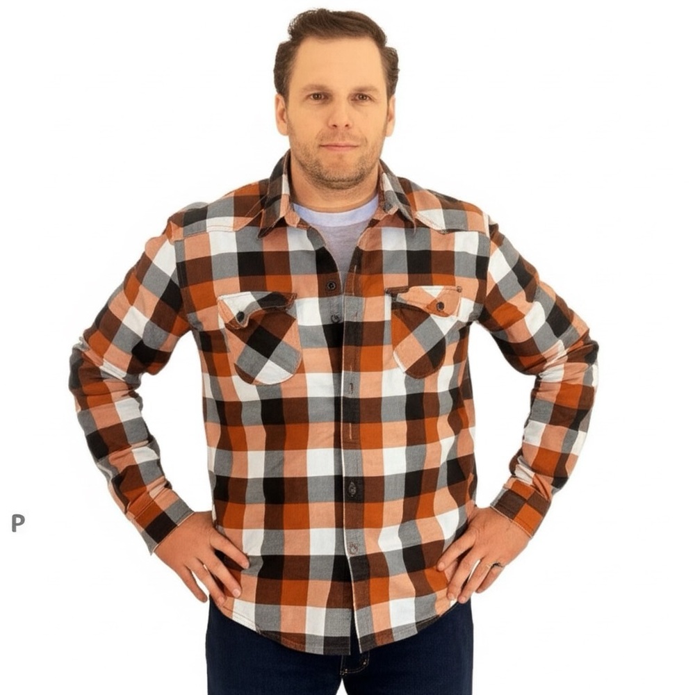 Jack Men’s XL orange and brown button down plaid shirt